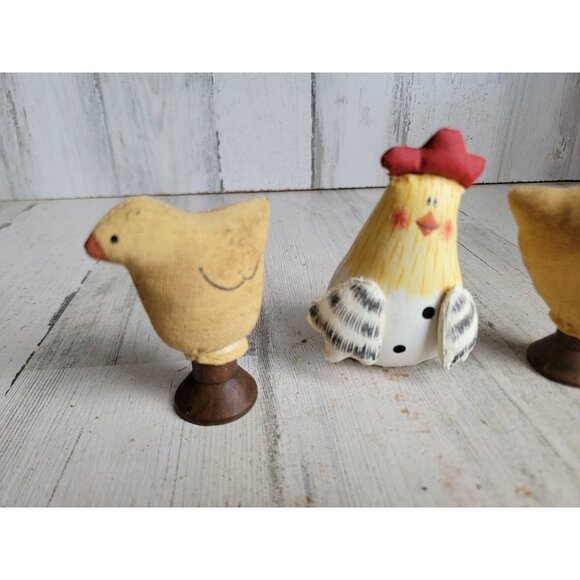 Miniature plush folk art vintage chicken spring chick set toy figure Easter home - Picture 2 of 9